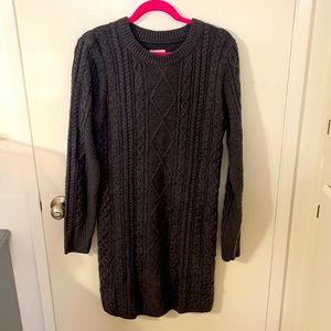 Charcoal cable knit body hugging sweater dress